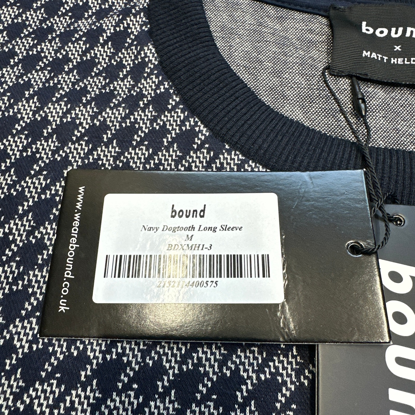 New Bound X Matt Helders Navy Dogtooth Sweater Mens Medium Pullover Preppy — image 4 of 8